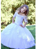 Off Shoulder White Lace Tulle Floor Length Flower Girl Dress